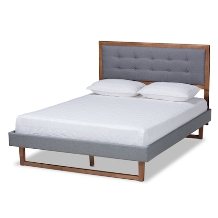 Baxton Studio Emele Grey Upholstered and Ash Walnut Wood Full Size Platform Bed 164-9413-9431
